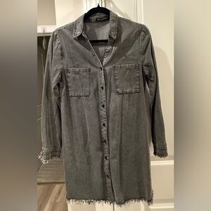 Dark Gray Oversized Light Denim Shirt - Size Small